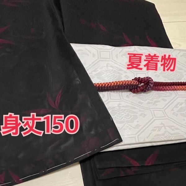 夏着物 黒 身丈短め 小柄 紗 着物 夏