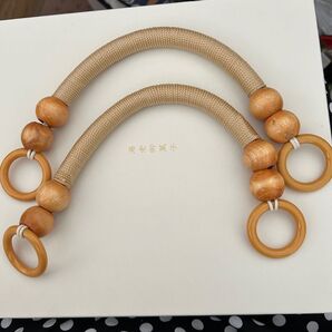 カバン 持ち手 ハンドル 2本セット ナチュラル色 ウッドビーズハンドル