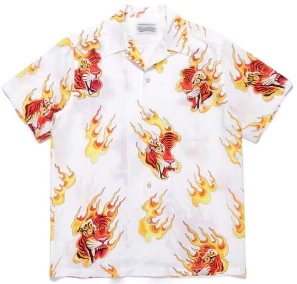ワコマリア ティムリーハイ WACKO MARIA アロハシャツ 虎 炎 ホウイト Tシャツ