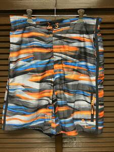 Nike ボードショーツ グレー/青/黒/オレンジ総柄 L USED スイムウェア 海水パンツ