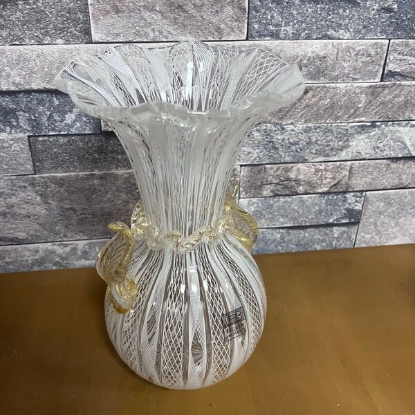 ベネチアングラス murano ムラーノ ガラス 硝子細工 花瓶 フラワーベース レース編み模様 ヴェネチア イタリア 置物
