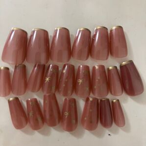 ネイルチップ ピンク ゴールド リボン ドット