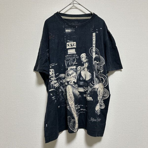 John Eric Tシャツ メンズ ブラック 古着 マークエコー Tシャツ ピンナップガール M バンドT 半袖 プリントT