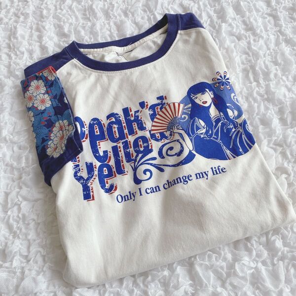 PEAK'D YELLOW peak'd yellow ピークドイエロー Tシャツ 半袖Tシャツ ホワイト×ネイビー L〜LL