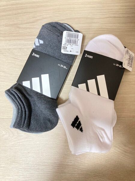 adidas アディダス 新品 未使用 ソックス 24〜26cm 靴下 くつ下 ホワイト 黒 グレー 6足セット 定価2178円