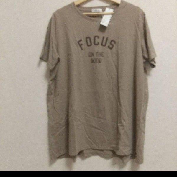 Tシャツ 半袖 カットソー ロゴ BIGT 3Lサイズ 綿100% 大きいサイズ ゆったりサイズ 半袖Tシャツ ベージュ
