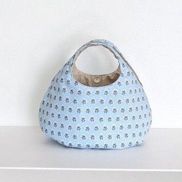 花柄 ブルー 丸底 ころりんバック ハンドメイド 丸いバック 軽いバック 水色 丸底バッグ