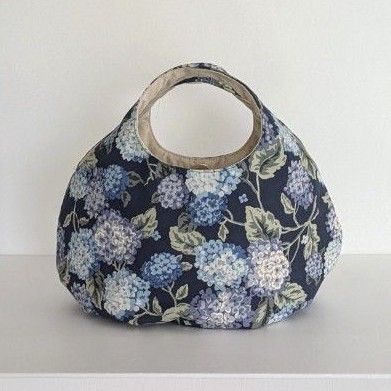 あじさい アジサイ 紫陽花 丸底 ころりんバック ハンドメイド 丸いバック 軽いバック 花柄