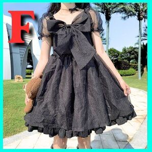 ゴスロリ ロリータ リボン付き黒ドレス オーガンジーミニワンピース かわいい シアーワンピース 黒