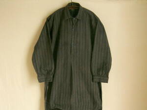 1940sフランス暗色ワークスモックシャツ フレンチビンテージ コットンツイル 裏起毛 グランパ チュニック プルオーバー ワンピース 50s