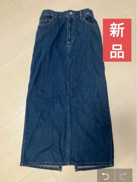【新品】デニム ロングスカート ボタン付き フリーサイズ マキシ丈 デニムスカート デニム マキシ丈 スカート ボトムス ネイビー