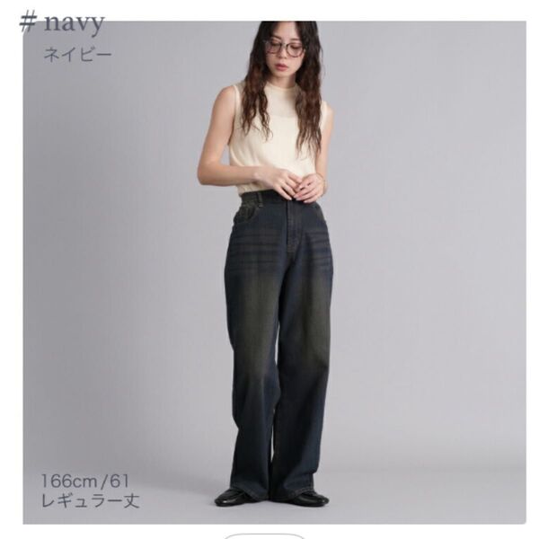 楽天 ドットワークス .WORKS ワイドデニム デニムパンツ ウエストゴム ジーンズ サイズ61 S M ネイビー レギュラー丈