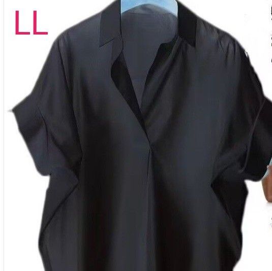 半袖 シャツ LL XL ブラック 黒 Vネック トップス カジュアル ビジネス