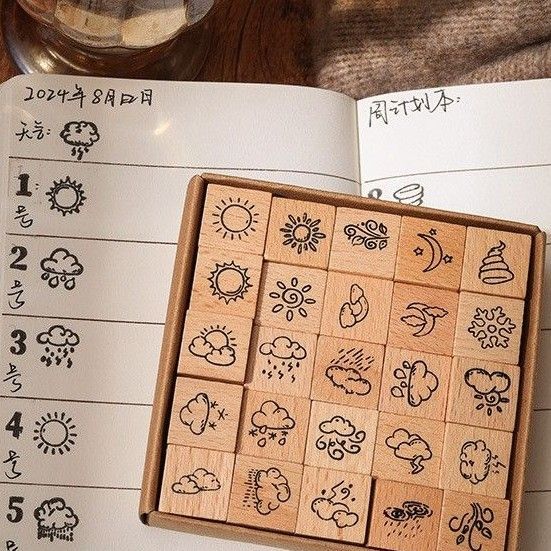 【ラスト1点】 スタンプ 天気 太陽 月 雲 雨 日記 手紙 デザインスタンプ