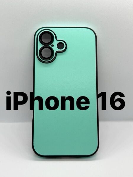 iPhone 16 スマホケース シアン ブラックエッジ レザー張り カメラ保護レンズ 新品 230