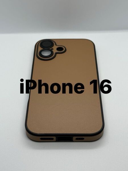 iPhone16 レンズ保護付スマホケース ブラウン ブラックエッジ レザー張 新品未使用 241