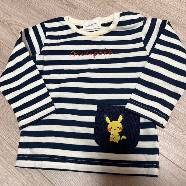 モンポケ monpoke ピカチュウ ボーダー Tシャツ 長袖 80 ロンT 長袖Tシャツ