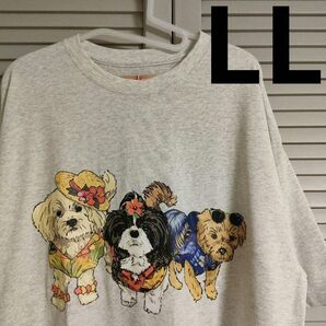 アロハ 夏 ワンちゃん 犬 Tシャツ 灰白色 メンズ LL XL