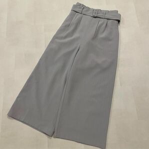 ハイウエストワイドパンツ ストライプ グレー ベルト付き カジュアルパンツ
