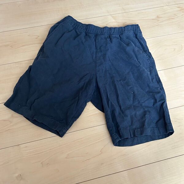 ユニクロ 綿麻 ハーフパンツ ネイビー メンズS