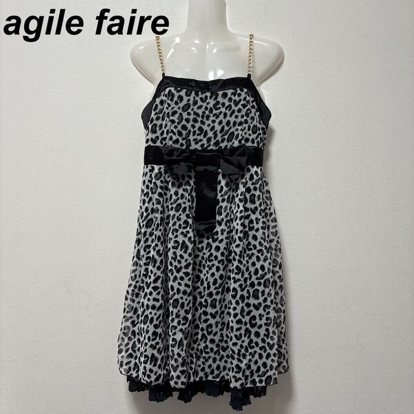 agile faire キャミソールワンピース レオパード柄 リボン チェーン M レース