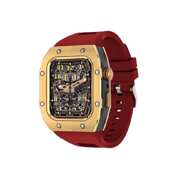 アップルウォッチ ケース 重厚感 apple watch 45mm スポーツ 頑丈 カバー 腕時計ベルト ゴールド レッド