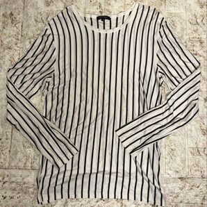 MICHEL KLEIN HOMME ミッシェルクラン オム 白×黒 縦ボーダー柄長袖Tシャツ 48 Mサイズ