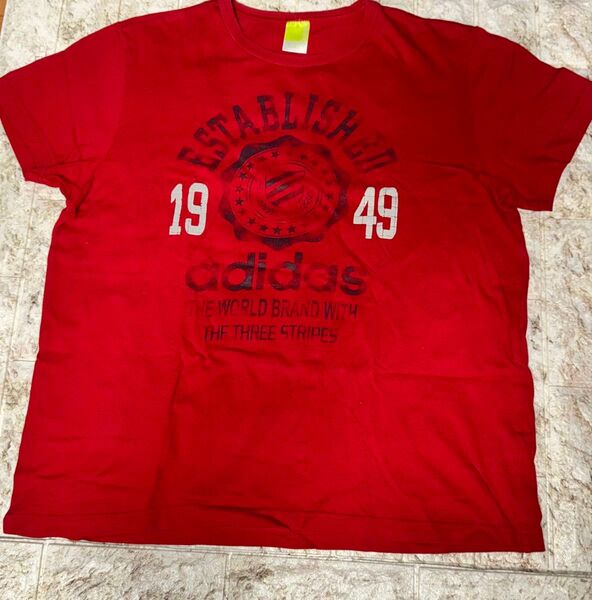 adidas アディダス ラバープリント付 Tシャツ レッド XO 3Lサイズ相当 大きいサイズ