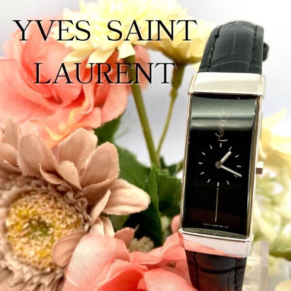 美品 YVES SAINT LAURENT イヴサンローラン 腕時計 クオーツ スクエア 稼動品 レディース ブラック文字盤