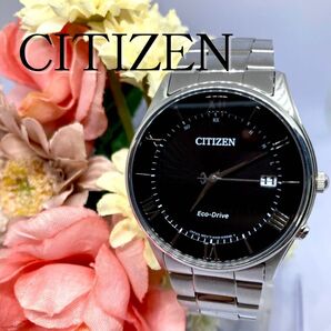 美品 CITIZEN シチズン エコドライブ 電波ソーラー デイト QZ クオーツ ブラック文字盤 稼働