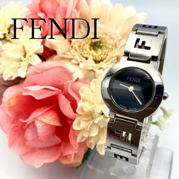 FENDI フェンディ 3050L 腕時計 クオーツ 黒文字盤 レディース シルバー FF ロゴ 稼動