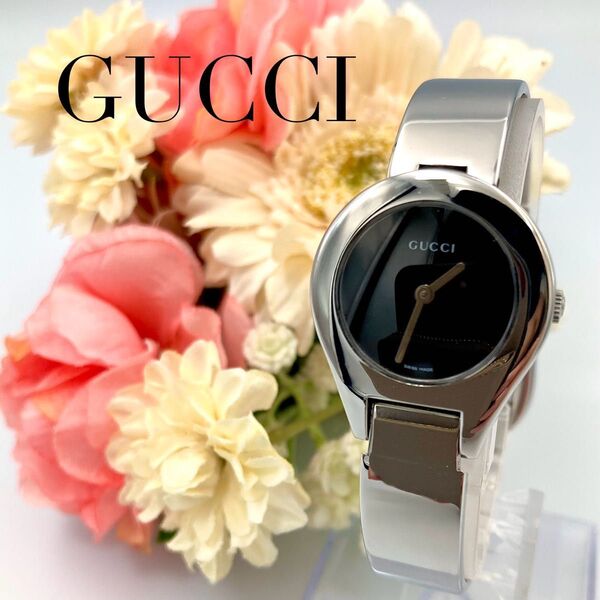 極美品 GUCCI グッチ 6700L 腕時計 クオーツ バングルウォッチ ブラック文字盤 レディース 新品電池 稼動