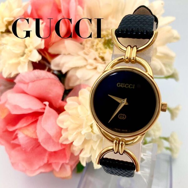 極美品 GUCCI グッチ 6000L クオーツ ブラック文字盤 レディース 腕時計 新品電池 新品ベルト 稼動