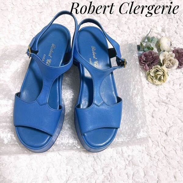 【美品】Robert Clergerie ブルー レザー 日本製 約23.5cm 本革 パンプス サンダル ストラップ