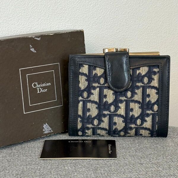 【箱付き】クリスチャンディオール トロッター キャンバス×レザー がま口 二つ折り 財布 ウォレット ネイビー系 Dior 155