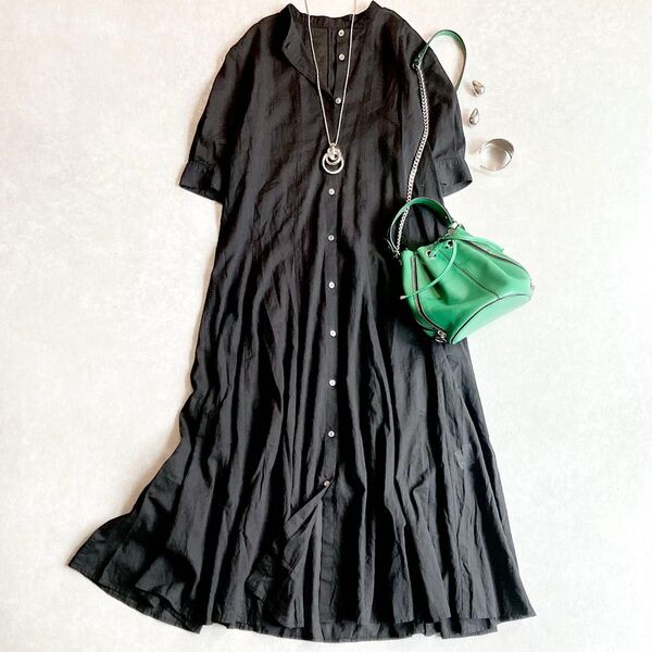 美品 ジャーナルスタンダード コットンボイルハーフスリーブワンピース 半袖 JOURNAL STANDARD ロング シアー 黒