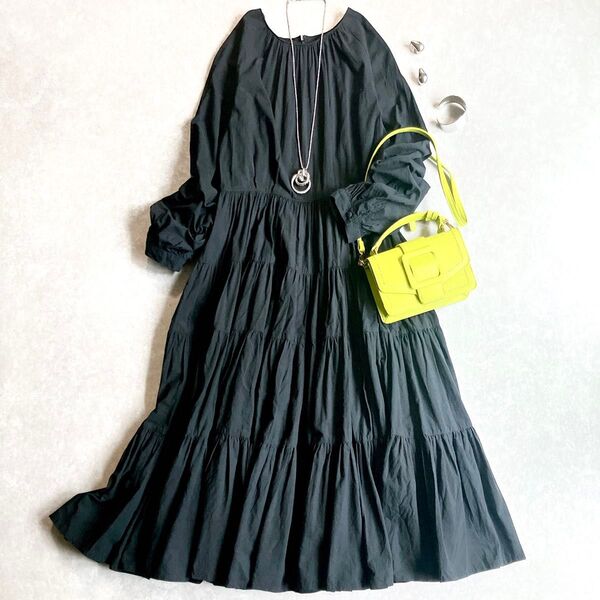 美品 フーフー foufou ラグランスリーブティアードドレス ワンピース raglan sleeves tiered dress