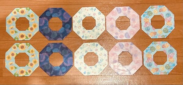 夏リース土台 10枚 ひまわり 花火 貝殻 ヨーヨー製作 折り紙 ハンドメイド 保育園 幼稚園 介護 施設 壁面飾り
