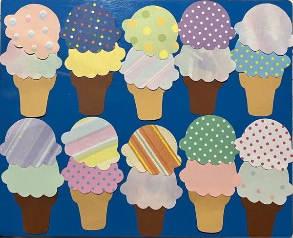 ミニ アイスクリーム 2段 製作 折り紙 画用紙 保育 幼稚園 壁面 装飾 ハンドメイド①
