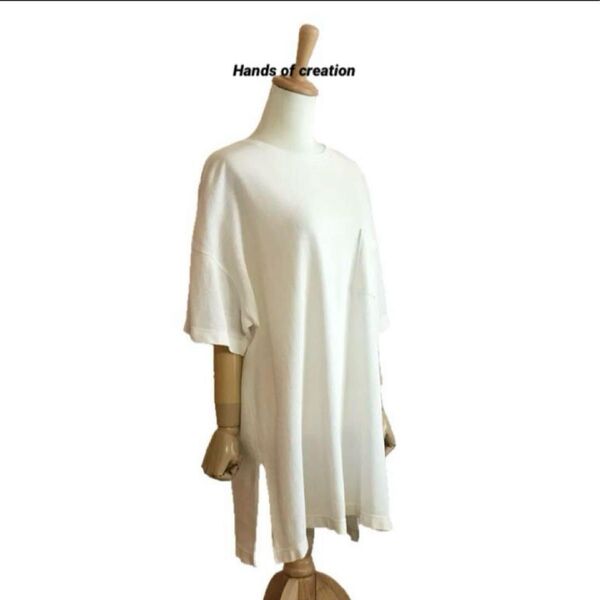 【Hands of creation】 リネンコットン素材 鹿の子ビッグTシャツ