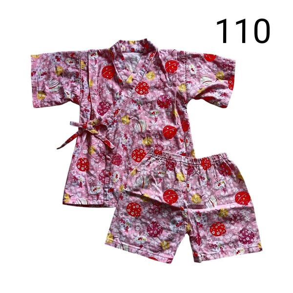 1度のみ着用 甚平 110 女の子 ピンク 和柄 夏祭り 綿100% 保育園 幼稚園 夏祭り 花火大会 盆おどり 和風 和柄