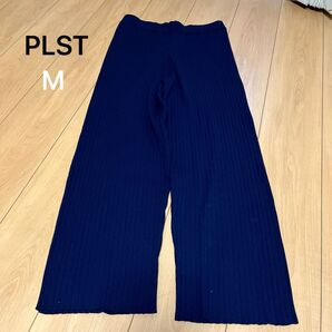 ◯PLST ニットリブパンツ ネイビー M