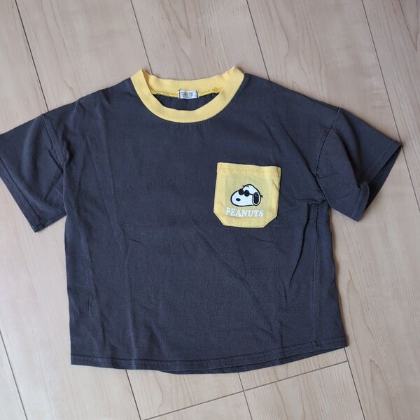 PEANUTS スヌーピー 半袖Tシャツ ブラック イエロー 110cm
