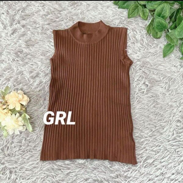 3492【GRL】モックネックノースリーブニットトップス(M)キレカジ 肩出し