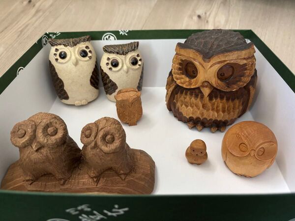 ふくろう 置物 オブジェ 6点セット 工芸品 縁起物