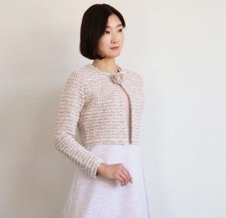 ジョリーミニョン コサージュ付き ツイードニットボレロ jolie mignon カーディガン ジャケット ボレロ ピンク