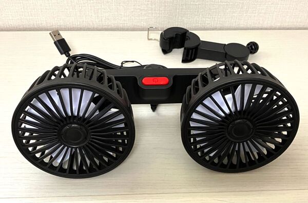 後部座席用ダブルヘッドUSBカー冷却ファン|車用ヘッドレスト取付・静音・扇風機