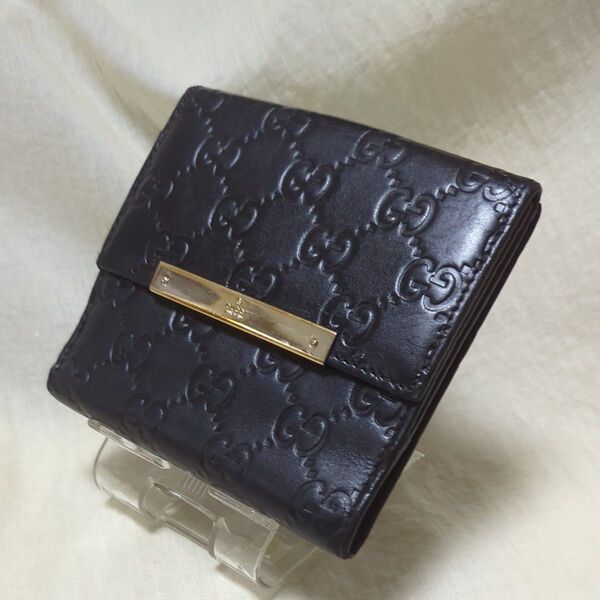 GUCCI グッチ 二つ折り財布 GGキャンバス レザー ブラック