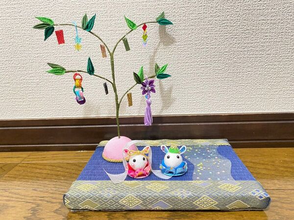 七夕飾り【笹飾り・うさぎの織姫 彦星 .*】ハンドメイド
