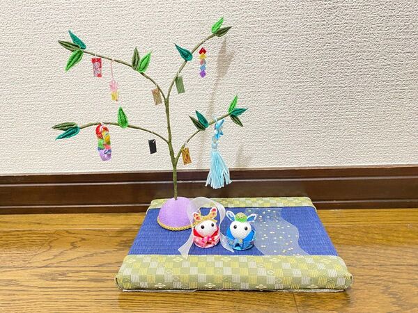 七夕飾り【笹飾り・うさぎの織姫 彦星 .*】 ハンドメイド ちりめん細工